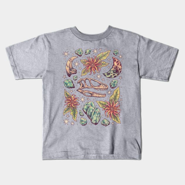 Dinosaur Fossil Art | Deinonychus Dreams Kids T-Shirt by OMEGAFAUNA